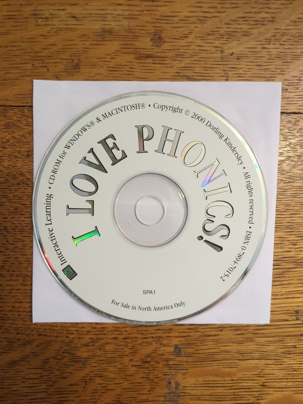 2002 I Love Phonics! Game, CD Rom PC Windows Mac DK Ages 4-7 disc only